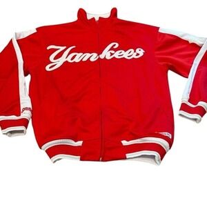 Stitches MLB NY Yankees Full Zip Track Jacket Red‎ Unisex Women's L Men's S EUC